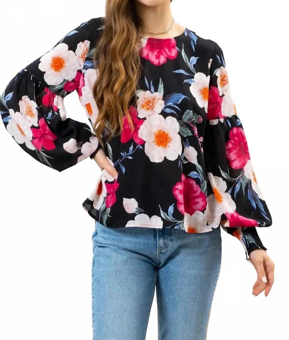 NEW BLU PEPPER enchanted floral blouse in black